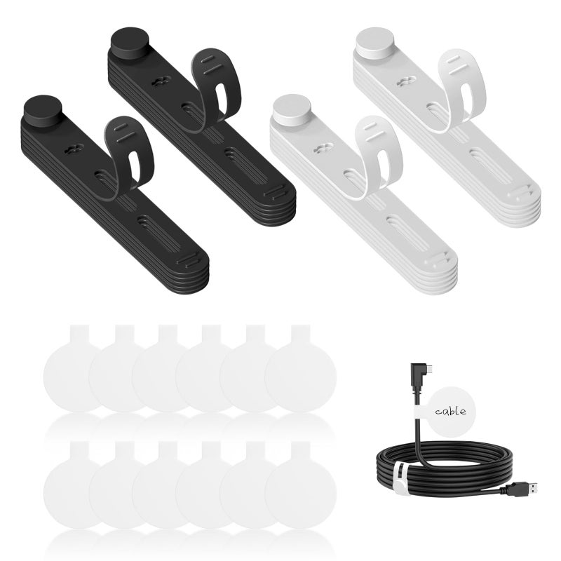 Umust 36-Pack Silicone Cable Ties And Cable Labels Sets, 24 Silicone Cord Ties+12 Identification Cord Labels,Reusable Wire Tie And Wire Tags For Cable Management (Black+White) - Image 1